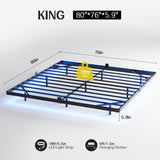Liians King Size Floating Bed Frame with Smart LED Lights and USB Charging Station, Modern Sturdy Metal Platform, Noise Free, No Box Spring Needed Easy Assembly Liians