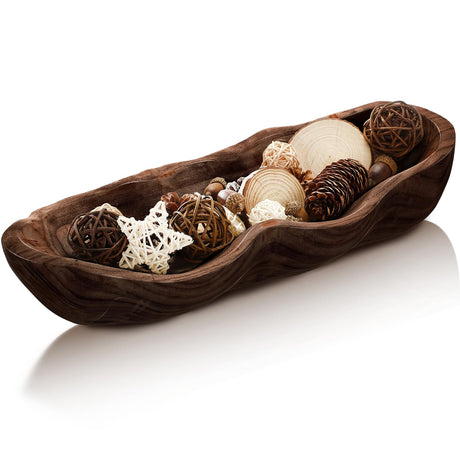 Nuogo 1 Pack 16 Inch Wavy Live Edge Dough Bowl Large Size Wood Dough Bowl Decorative Wood Hand Carved Bowl Rustic Paulownia Dough Bowl for DIY Farmhouse Home Supplies Kitchen Decoration(Dark Color) Nuogo