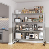 Himimi 72" H Storage Shelves 4 Tier Metal Shelving Adjustable Wire Shelf with Wheels, Heavy Duty Shelving for Garage Kitchen Pantry Bathroom Laundry,18" D*48" W*72" H, Silver Himimi