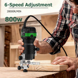 JiGiU Wood Trimmer, 1/4" 6.35mm Compact Router Tool Electric Wood Hand Trimmer Laminator 800W 28000R/Min Hand Held Woodwork Routers Router Joiners Tool with 6 Variable Speed for DIY Woodworking JiGiU