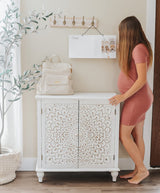 PHI VILLA White Antique Storage Cabinet - Sideboard and Buffet Cabinet Accent Cabinet with Doors PHI VILLA