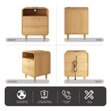 Easyego Mid-Century Modern Nightstand with Charging Station, Bedside Table w/2 Drawers and Open Shelves, Side Table and End Table for Bedroom and Living Room, Curved Design(Wood Naural) Easyego