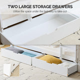 VINGLI Bunk Bed Twin Over Twin with 2 Storage Drawers/RGB LED/Charging Station, Convertible Solid Wood Bunk Bed Frame with Ladders, White VINGLI