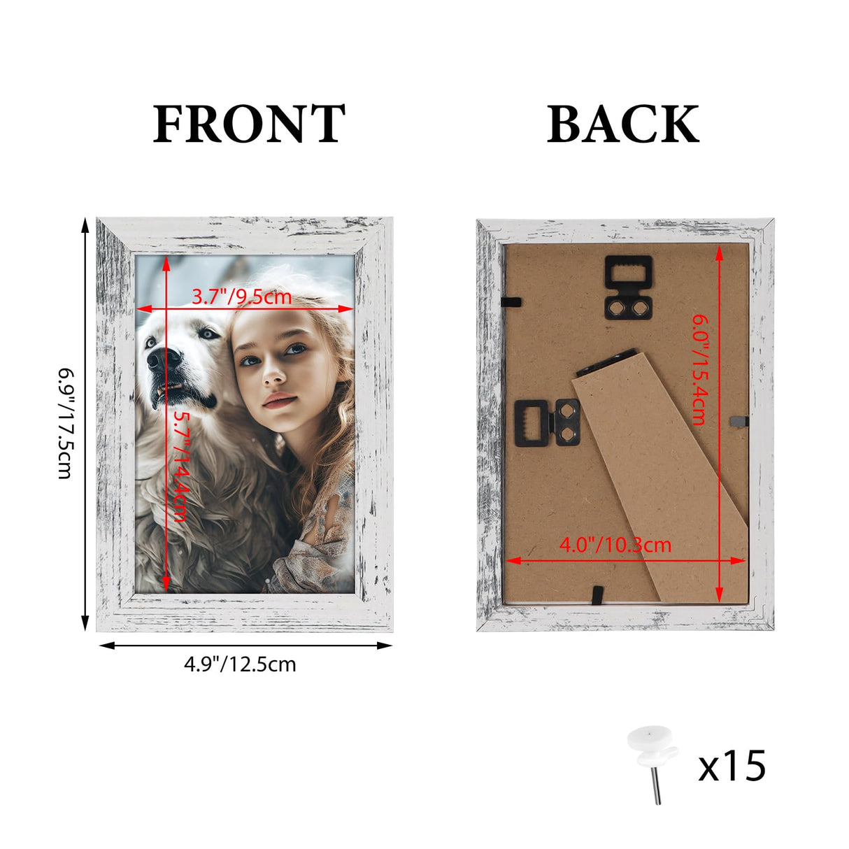 HORLIMER 4x6 Picture Frame Set of 15, Distressed White Rustic Picture Frames Display 4 by 6 Photo for Wall or Tabletop HORLIMER