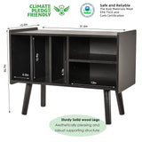 Record Player Stand with Vinyl Storage Holds Up to 300lb, Large Record Player Table Cabinet for Album Storage with Holder Vinyl Display Shelf, Wood Turntable Stand for Bedroom Living Room (Black) LKKRO