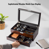 Sunix Watch Box Organizer for Men, Luxury Wood Watch Jewelry Box with Valet Drawer, Glass Cover Watch Display Organizer, Jewelry Organizer for Men Gift Sunix