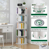 Rotating Bookshelf Tower 5 Tier,Spinning Bookcase, Revolving 360 Book Shelf Narrow Tall Bookcase, Vertical Turning Round storage Bookshelf ,Book Shelf Organizer for Bedroom, Living Room, White hhgrapehh