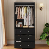 VOWNER Armoire Wardrobe Closet with Drawers and Mirror, 71" Clothing Storage Cabinet with Hanging Rod, 2 Doors Wooden Wardrobe Cabinet for Bedroom, Large Capacity Storage,Black VOWNER