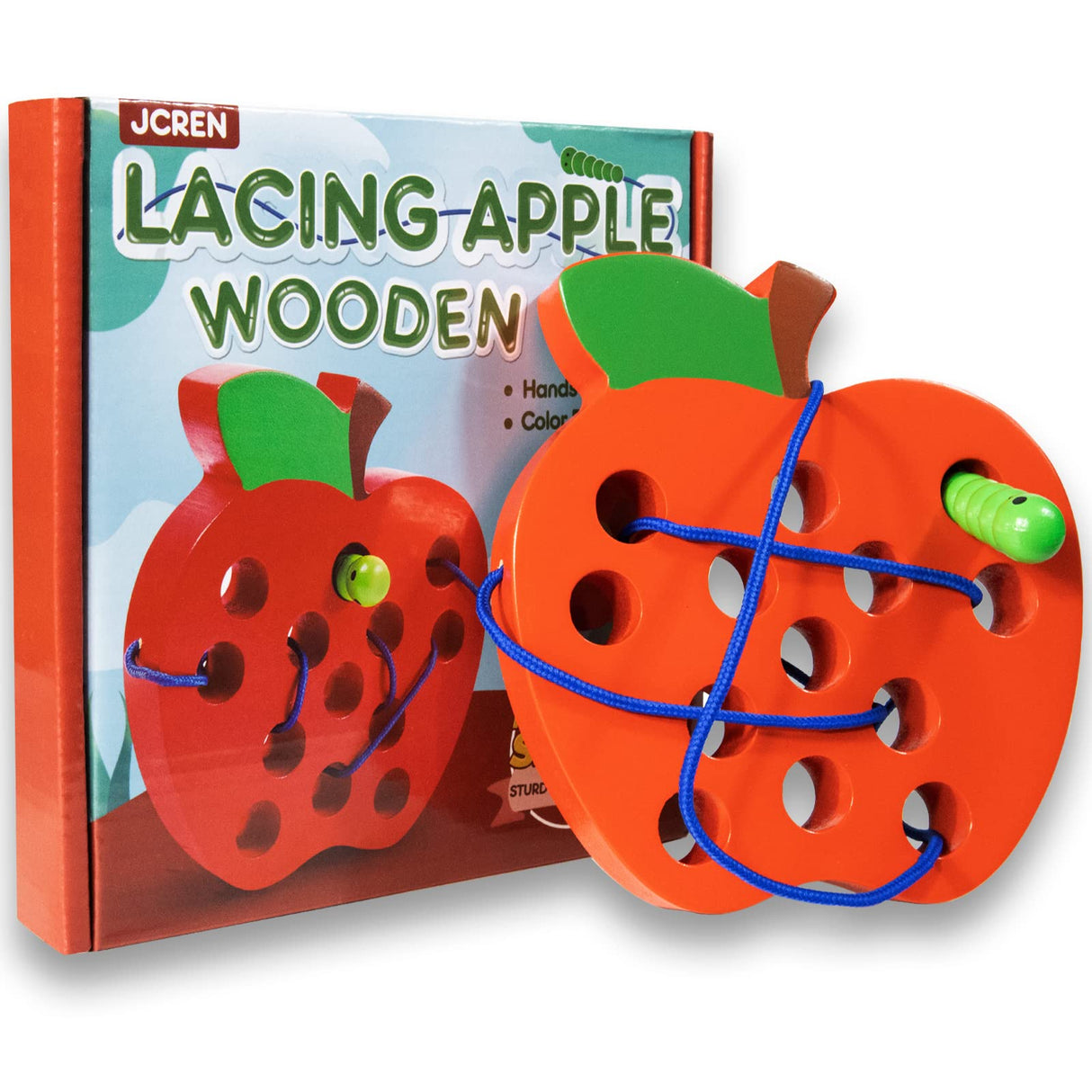 JCREN Wooden Lacing Apple Threading Toys Wood Lace Block Puzzle Shape Travel Game Toys Early Learning Fine Motor Skills Educational Gift for 3 4 5 Years Old Toddlers Baby Kids Boys JCREN