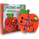 JCREN Wooden Lacing Apple Threading Toys Wood Lace Block Puzzle Shape Travel Game Toys Early Learning Fine Motor Skills Educational Gift for 3 4 5 Years Old Toddlers Baby Kids Boys JCREN