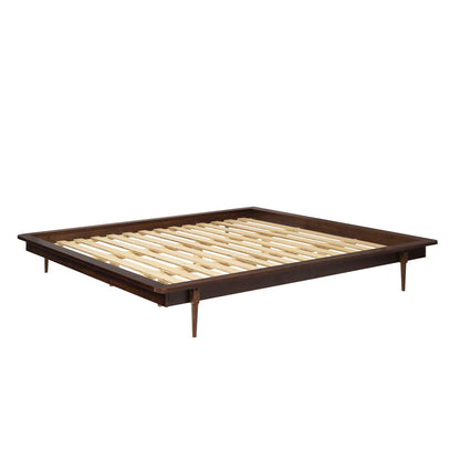 Walker Edison Mid Century Modern Solid Wood King Platform Bed with Headboard and Footboard - Walnut Finish - WoodArtSupply