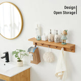 Rsuwiz Wall Hooks with Shelf Oak Wood Coat Rack Shelf Wall Mounted, Entryway Shelf with 6 Metal Hangers for Clothes Hats Towel for Bathroom, Bedroom, Living Room (Natural, 27.5 inches) Rsuwiz