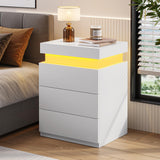 BTHFST Nightstand with Charging Station and LED Lights, Led Nightstand with Sliding Top,Night Stand with Drawers, Modern End Table Side Table with USB Ports and Outlets,White BTHFST