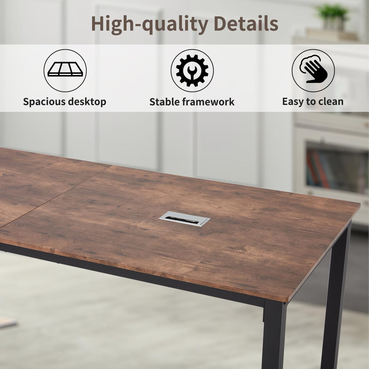 ECOTOUGE 6.5FT Conference Table, 78.7 inch Rectangle Meeting Seminar Table for 6-8 People, Modern Industrial Computer Desk with Spacious Desktop Business Tables for Home Office(Only Table) (Brown) ECOTOUGE
