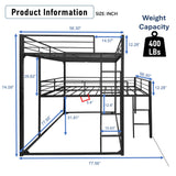 PVWIIK Full Triple Bunk Bed with Side Ladder & Guardrails for Dorm,Bedroom,Guest Room,Metal Full Triple Bunk Bed for Adult,Kids,Reinforcement Design,Space Saving Design,No Box Spring Needed, Black PVWIIK