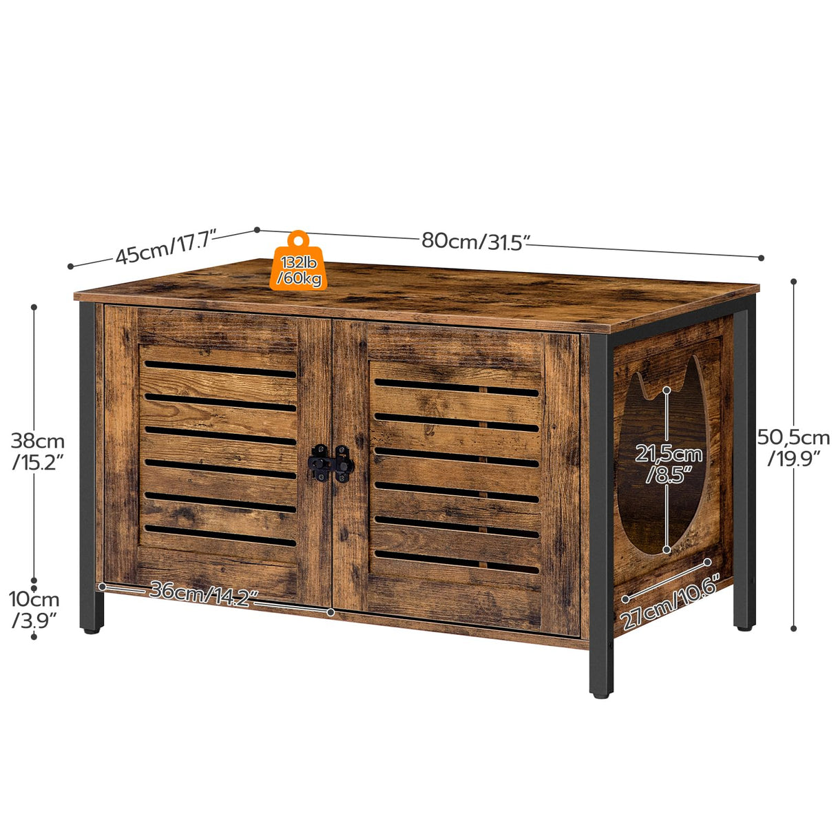 HOOBRO Cat Litter Box Enclosure, Hidden Litter Box Furniture with Shutter Door and Head Mat, Cat Litter Box Furniture Fit Most of Litter Box, 31.5''L x 17.7''W x 19.9''H, Rustic Brown BF06MW01 HOOBRO