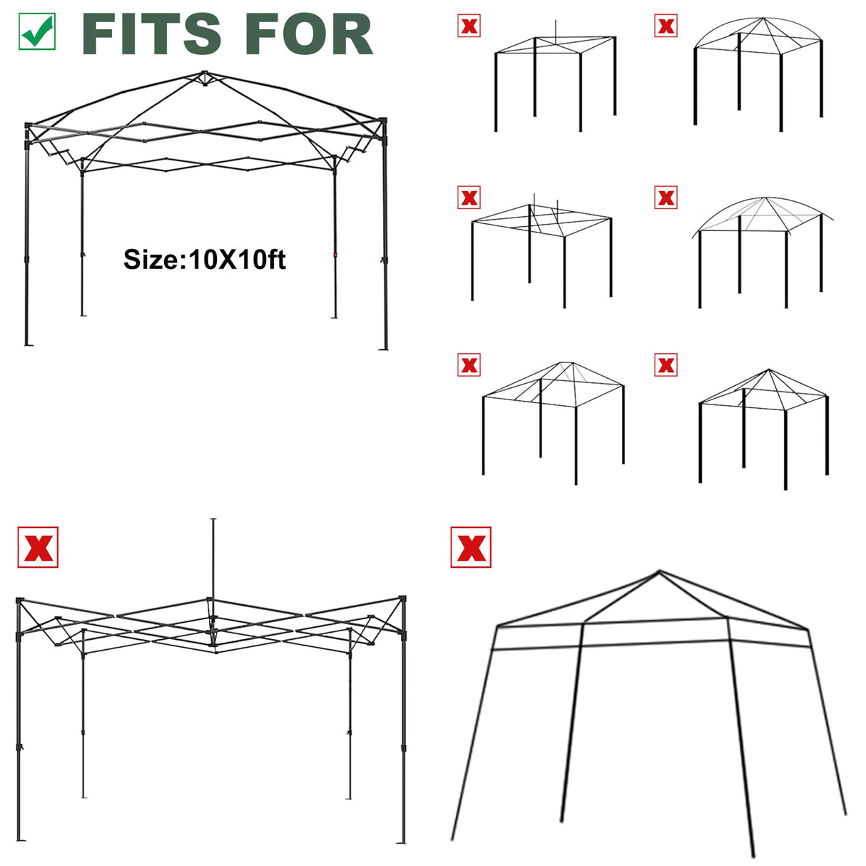 JANCANOPY 10x10 Canopy Replacement Top with Air Vent Silver Coated for Straight Leg Canopy Frame, (Beige Ripstop) JANCANOPY