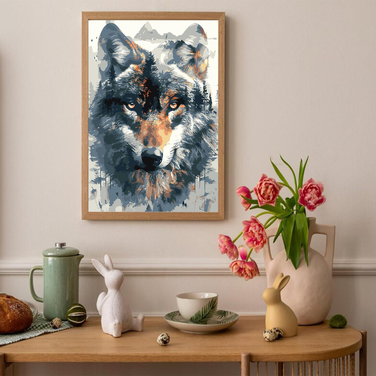 Auremi Wolf Framed Paint by Number for Adults,DIY Animal Painting by Number Kits on Canvas Acrylic Oil Painting Kits for Adults Paint by Number Kits for Home Wall Decor 20x30cm Auremi