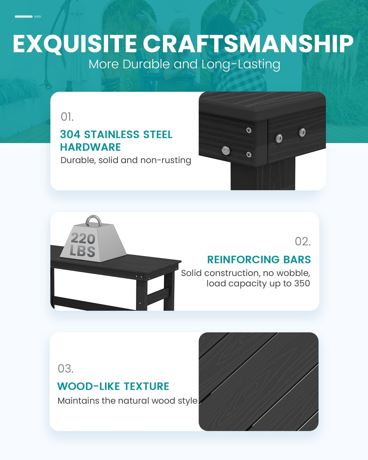 SERWALL 41" Outdoor Bar Table, All Weather HDPE Patio Bar Counter Height Table, Rectangle Patio Bar Table for Outside, Garden, Backyard, Balcony, Poolside, Black SERWALL