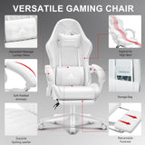 TUKAKA White Gaming Chair,Ergonomic Massage Computer Office Desk Chair with Footrest,Pocket Spring Cushion,Reclining Leather Adjustable Gamer Chair with Headrest and Lumbar Support,White TUKAKA