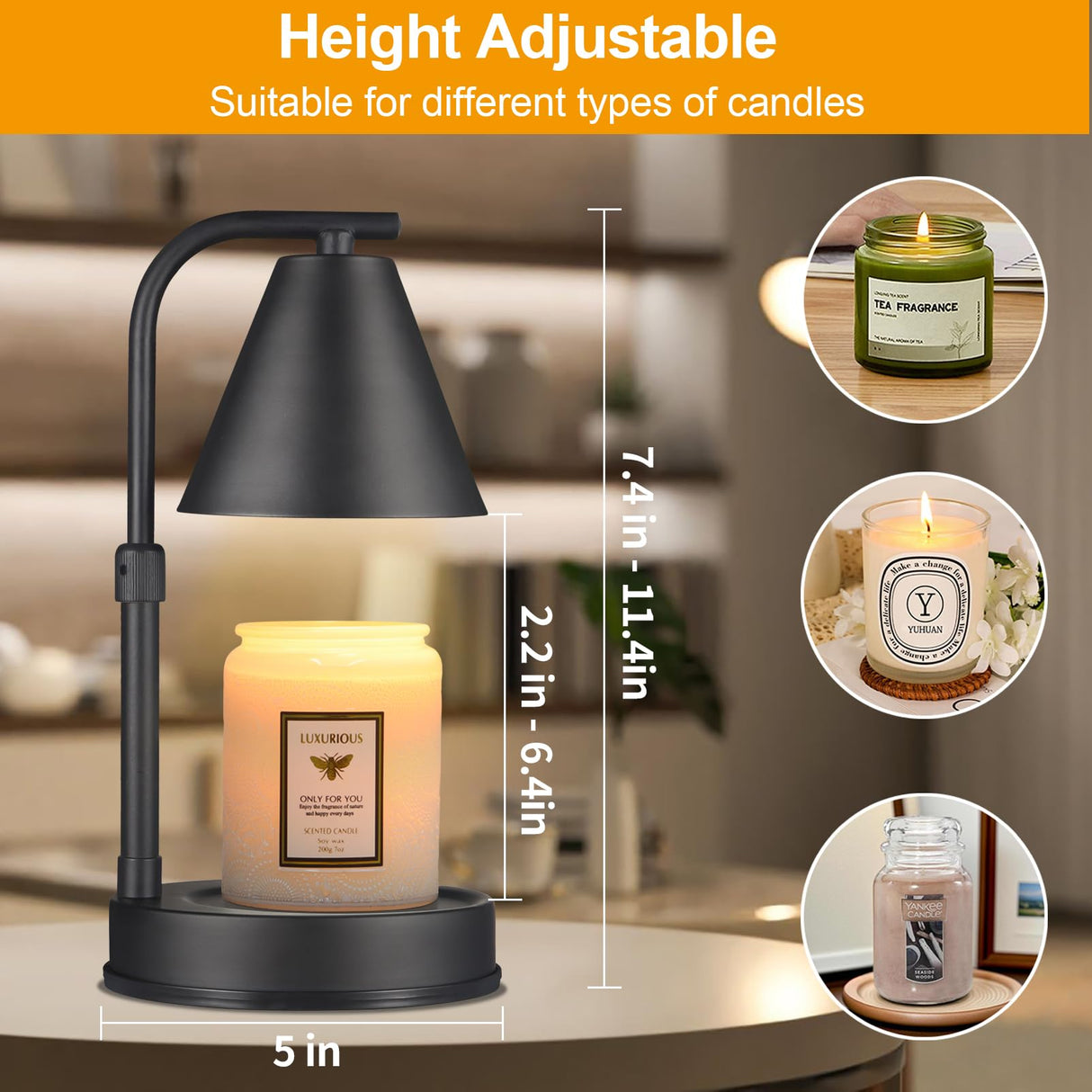 mocosa Candle Warmer Lamp,Adjustable Height Black Metal Candle Warmer,Gifts for Mom,House Warming Gifts New Home Dimmable for Scented Jar Candles mocosa