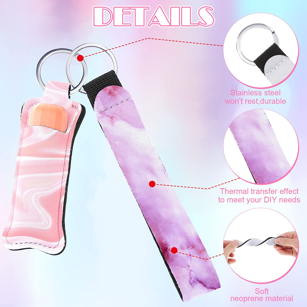 Yisong 40 Pieces Sublimation Blank Wristlet Lanyards with Lipstick Holder Keychains, Blank Neoprene Wristlet Lanyards Strap with Blank Lipstick Keychain Holder Set for Heat Transfer Craft DIY Yisong