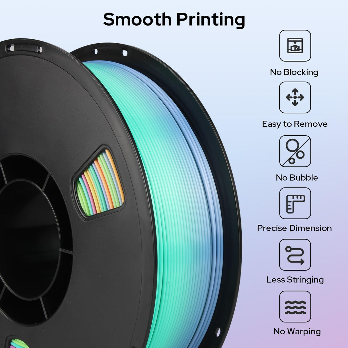 Semdon Silk PLA 3D Printer Filament 1.75mm - Rainbow 1kg Spool | ±0.02mm Ultra-Precision, Zero Warping & Tangle-Free | Ender 3/Prusa FDM Filament | Holographic Multicolor Finish (Rainbow Candy) Semdon