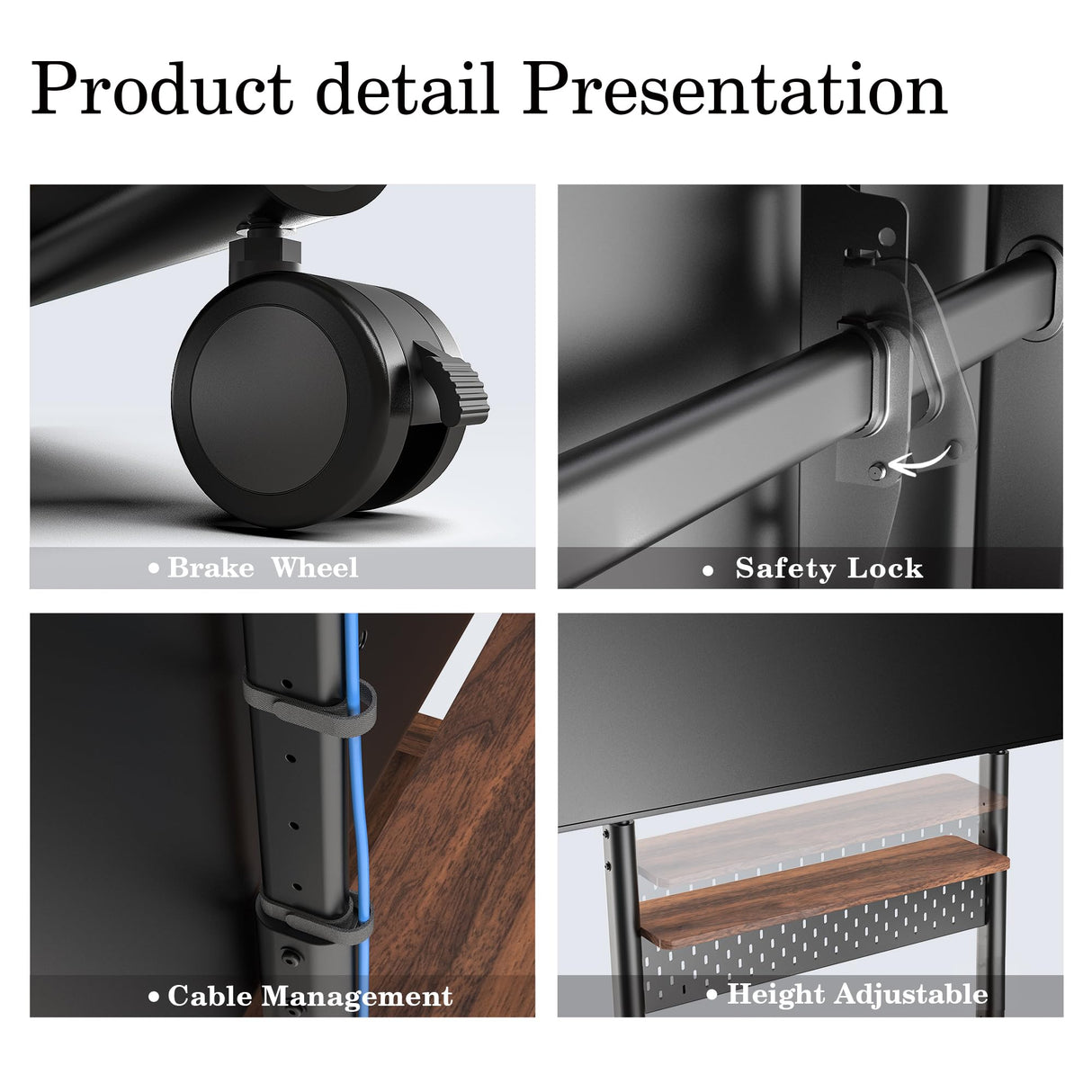 FITUEYES Rolling Floor TV Stand Mount for 40-85 Inch Large LCD/LED TVs TV Cart Heavy Duty Hold Up to 132 lbs Mobile Corner Stand with Mount for LCD/LED Flat Curved Screens with Wooden Large Storage FITUEYES