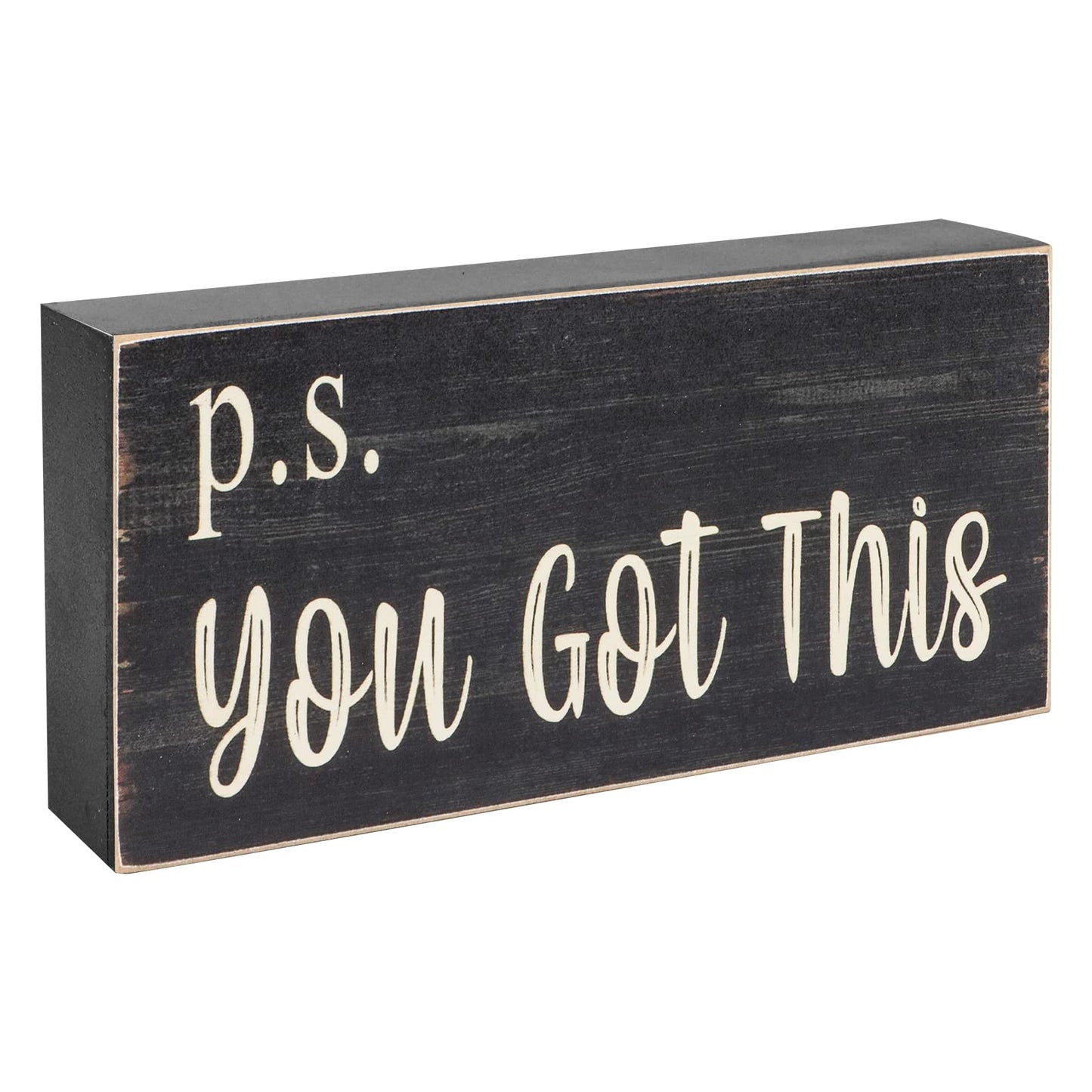 Esur Motivational Home Office Desk Black Decor - Farmhouse Wooden Box Sign Gift for Women - P.S. You Got This - WoodArtSupply