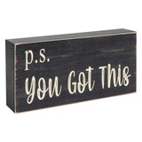 Esur Motivational Home Office Desk Black Decor - Farmhouse Wooden Box Sign Gift for Women - P.S. You Got This esur