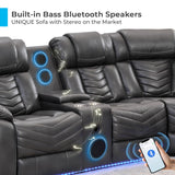 Comfort Stretch Power Recliner Sectional Sofa Couches with Bass Speakers for Living Room, Faux Leather Reclining Corner Sectionals Sofa Couch Sets with LED Light, Electric Theater Recliners Home,Grey Comfort Stretch