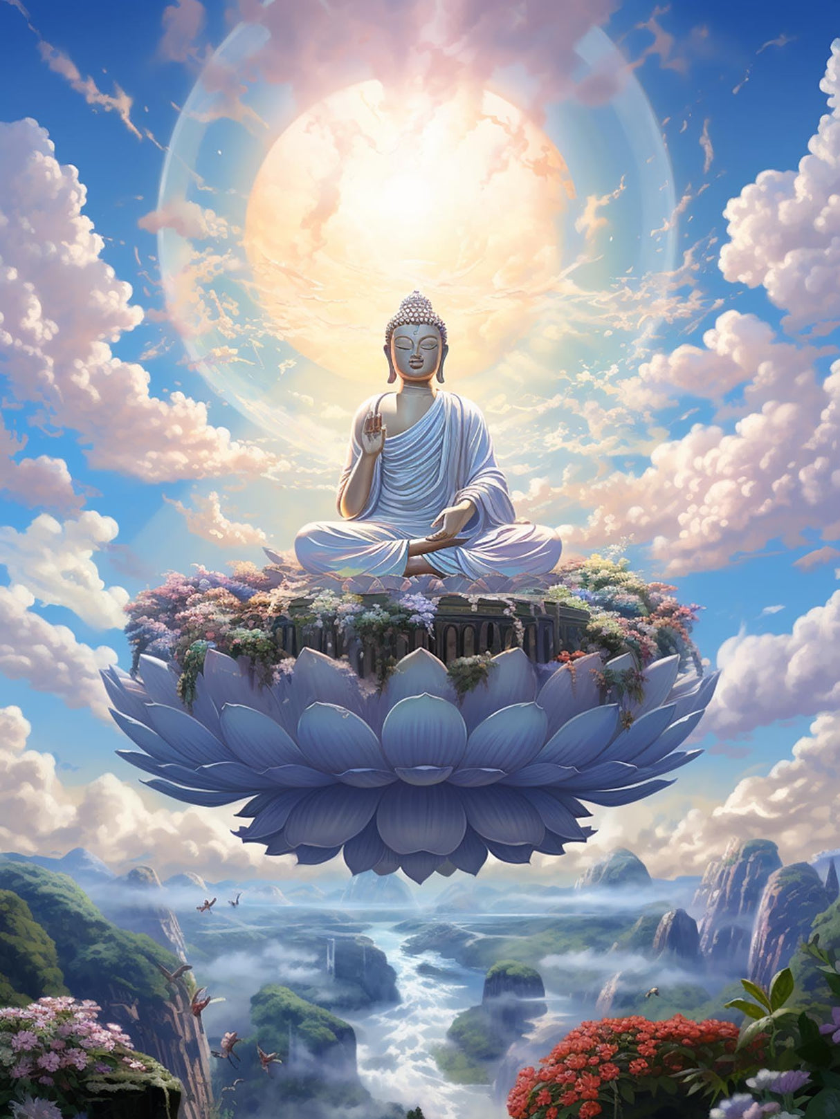 LOMSIOY DIY 5D Diamond Art Kits for Adults, Buddha Diamond Painting Kits for Beginner, Meditation Diamond Art with Round Full Drill Rhinestone Crafts Gem Arts for Home Wall Decor 12 * 16 inch LOMSIOY