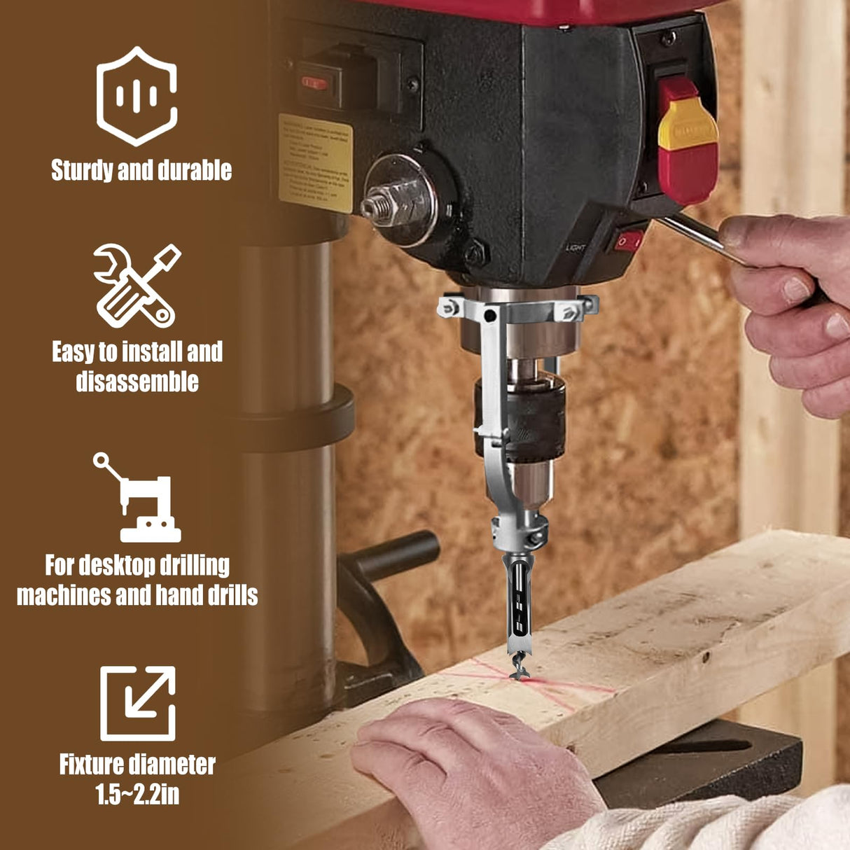 Square Hole Drill Bit Adapter and 4 pcs Square Hole Drill Bits, Easy Installation and Disassembly Mortising Attachment for Drill Press, Mortise Machine, Power Tool Accessory for Drill Machines Yuqutum