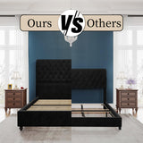 PaPaJet King Bed Frame Upholstered Platform Bed Frame with 52.8'' Tall Sleigh Headboard, Button Tufted, No Box Spring Needed, Easy Assembly, Black PaPaJet