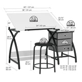 SD STUDIO DESIGNS 2 Piece Comet Center Plus, Craft Table and Matching Stool Set with Storage and Adjustable Top, Black/White, 50x23.75x29.5 inches SD STUDIO DESIGNS