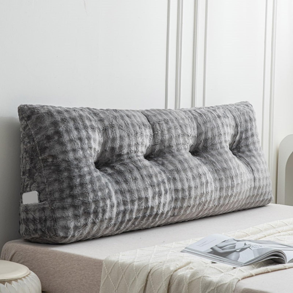 Wenqik Wedge Pillow Triangular Headboard Bed Reading Backrest Wedge Bolster Pillow with Removable Cover Back Support for Daybed Bunk Bed(Gray,Queen) Wenqik