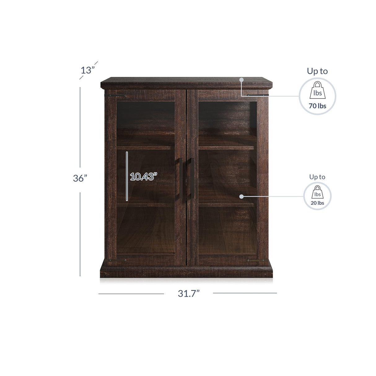 BELLEZE 014-HG-41009-CB-ESP Storage Shelves Doors Glass Display Pantry Organizer 3 Tiers Curio Hutch Cabinet for Entryway Living Room Hallway Kitchen-Ashford (Espresso) BELLEZE
