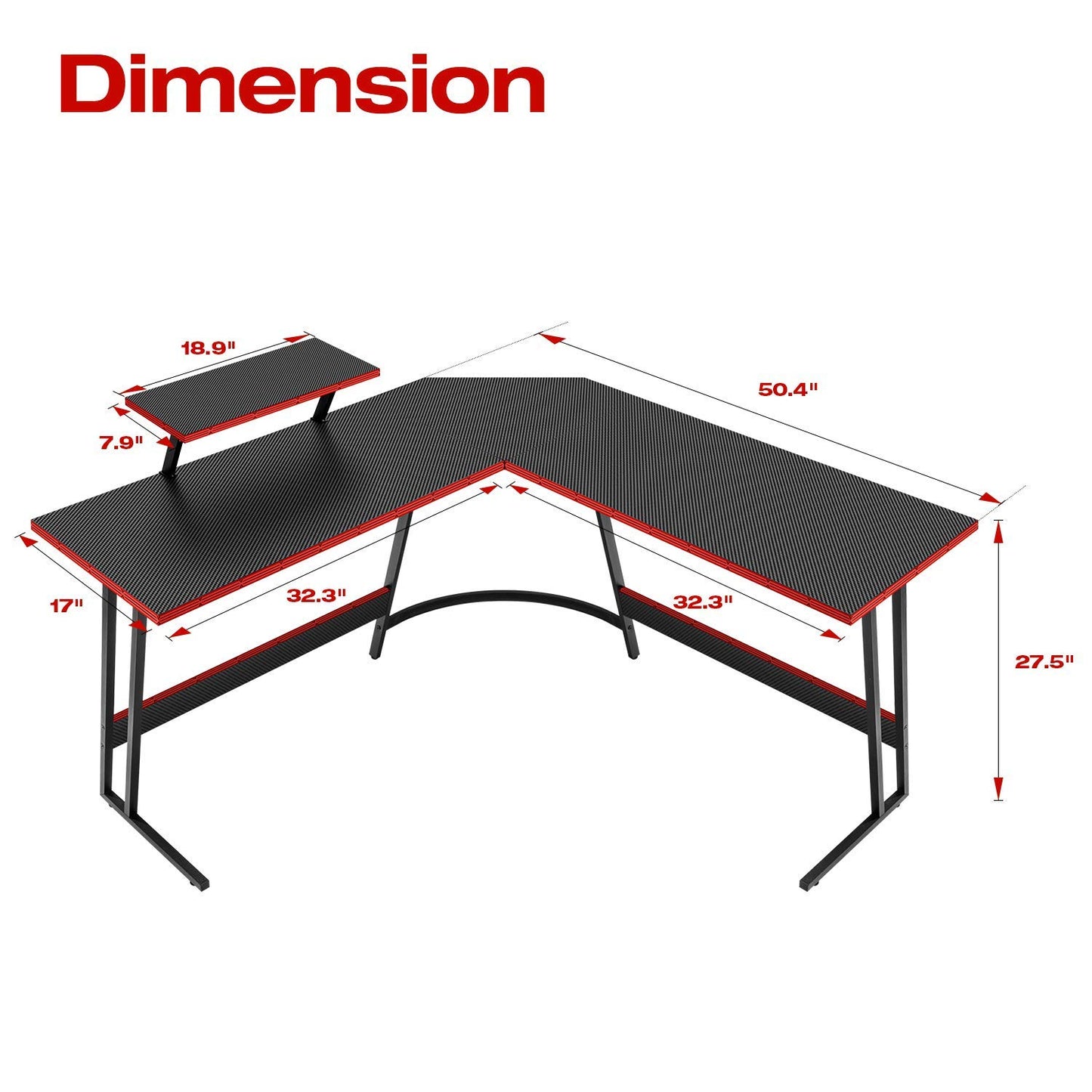 Homall L Shaped Gaming Desk Computer Corner Desk PC Gaming Desk Table with Large Monitor Riser Stand for Home Office Sturdy Writing Workstation (Black, 51 Inch) - WoodArtSupply