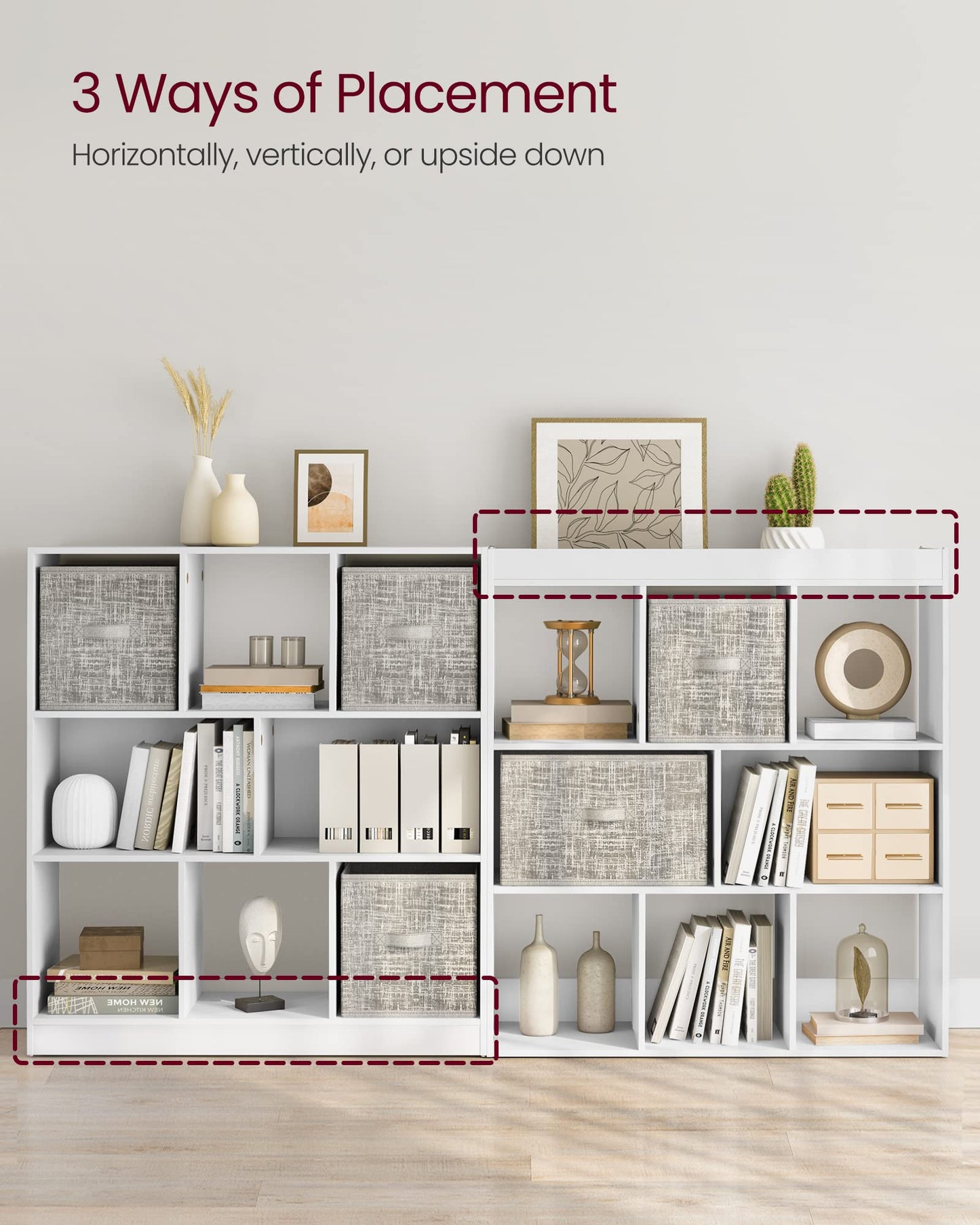 VASAGLE Bookcase, Bookshelf, Freestanding Storage Unit, 8 Open Compartments, Used Horizontally, Vertically, Upside Down, 11 x 35.4 x 39.4 Inches, for Living Room, Study, Office, White ULBC55WT