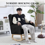 NIOIIKIT Nursery Rocking Chair with Footrest, Teddy Upholstered Glider Chair, Nursery Gliding Recliner with Side Pocket, Glider Rocker for Living Room (Black Teddy) NIOIIKIT