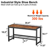 HOMEFORT Shoe Bench, Modern Industrial Shoe Storage Bench, Entryway Bench with Mesh Shelf and Sturdy Metal Frame, Metal Shoe Rack with Durable MDF Top for Hallway, Mudroom, Living Room, Rustic Brown HOMEFORT