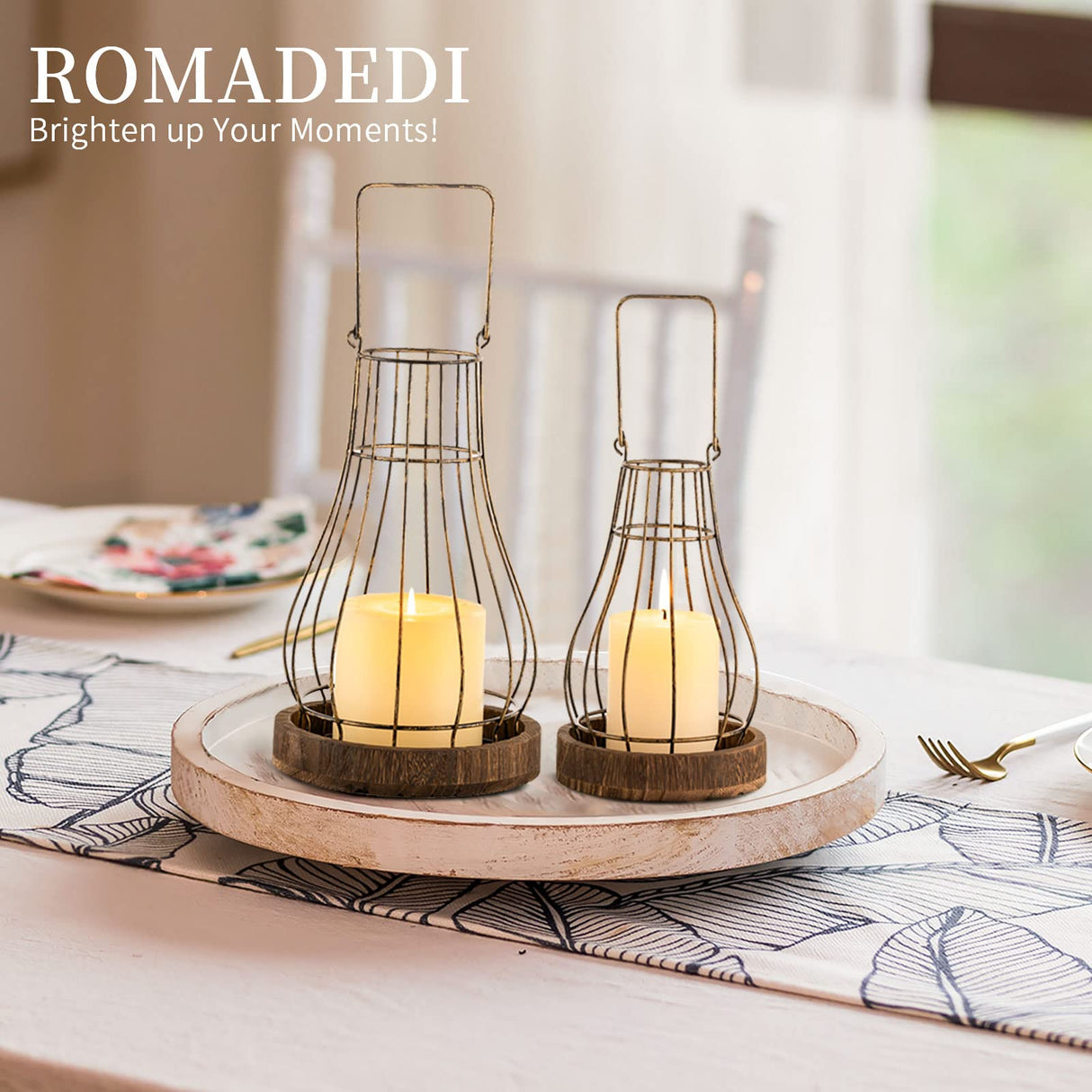 Romadedi Lantern Farmhouse Home Decor - Rustic Candle Holders Decorative Lanterns for Candle Living Room Kitchen Dining Coffee Table Fireplace Mantle Outdoor Romadedi