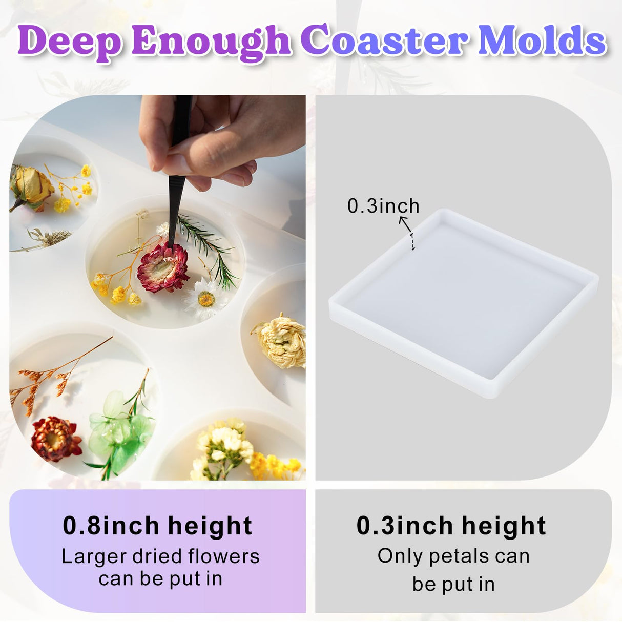 LET'S RESIN Extra Deep Coaster Resin Molds Silicone, Large 6 Cavity Silicone Molds for Resin, Round Silicone Coaster Molds for Epoxy Resin, Cups Mats, DIY Craft LET'S RESIN