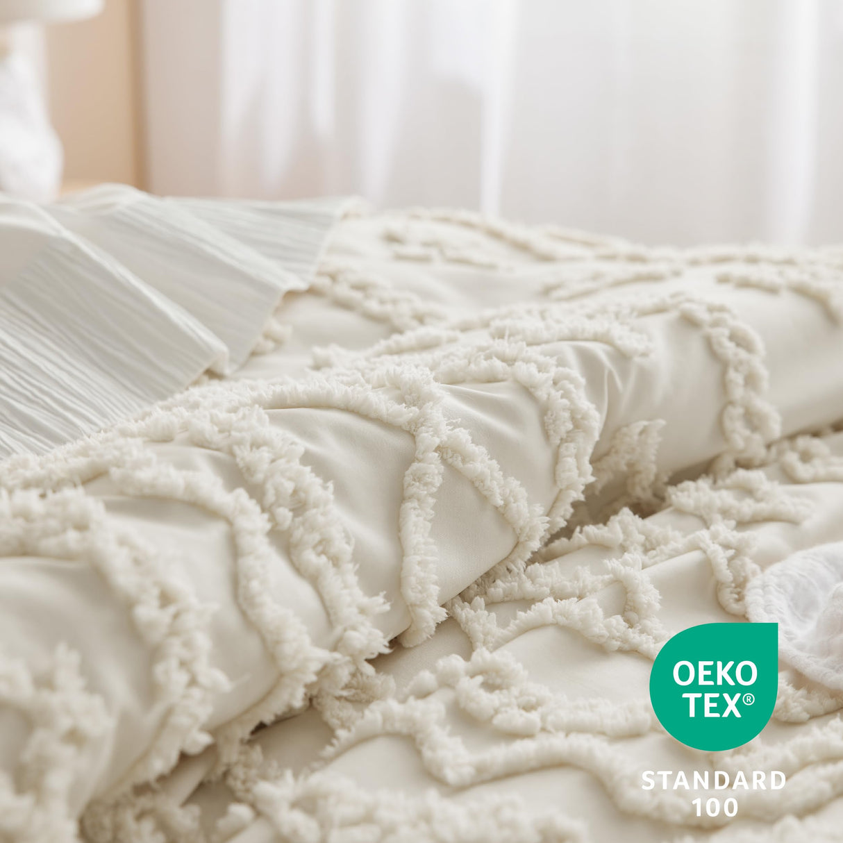 Bedsure Tufted Boho Comforter Set Queen - Grey Boho Bedding Comforter Set, 3 Pieces Farmhouse Shabby Chic Embroidery Bed Set, Soft Jacquard Comforter for All Seasons Bedsure