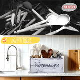ST-BEST-P Utensil Holder Rustic Wood White Large Farmhouse Spatula Organizer for Kitchen counter Farmhouse,Countertop,Cooking Tools Storage (White) ST-BEST-P