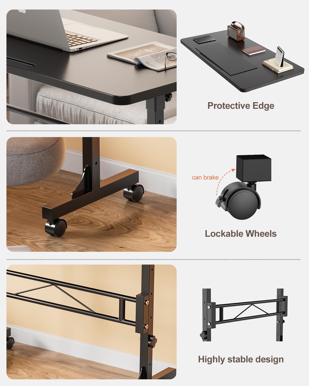 Small Standing Desk Adjustable Height, Mobile Stand Up Desk with Wheels, 32 Inch Portable Rolling Desk Small Computer Desk, Portable Laptop Desk Standing Table Black Amztabler