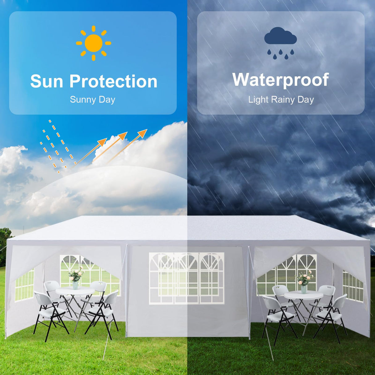 Outvita Outdoor Party Tent, Patio Canopy Tent Gazebo with Removable Sidewalls Instant Event Tent for Cater Events Wedding Birthday Pavilion Beach BBQ (10'x30') Outvita