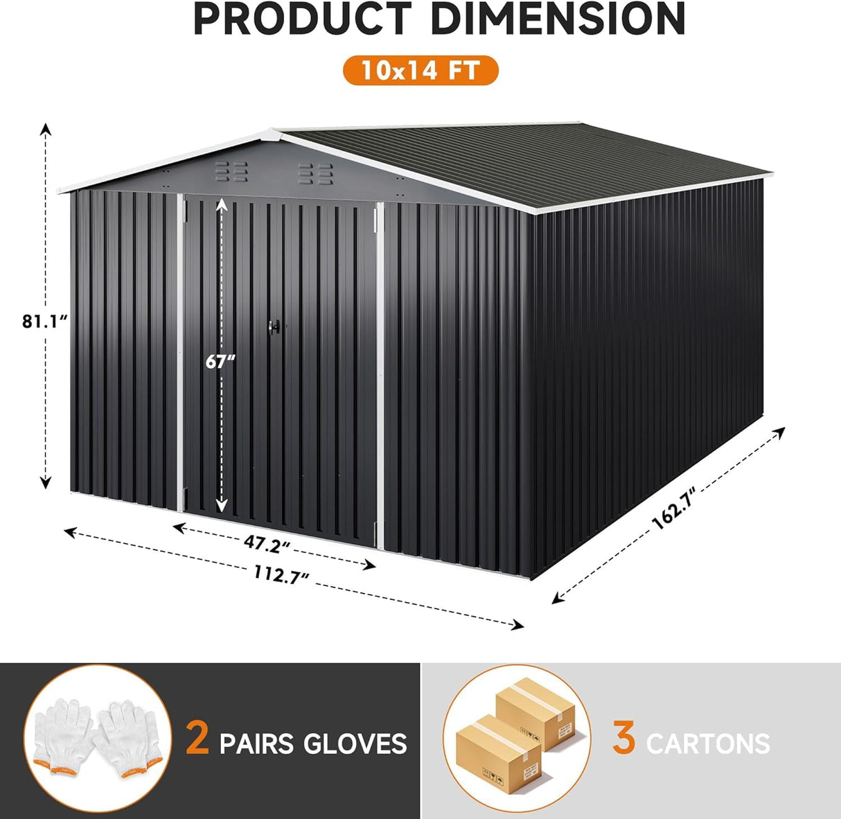 Polar Aurora 10 x 14 FT Outdoor Storage Shed, Metal Garden Shed with with Updated Frame Structure, Tool Sheds for Backyard Garden Patio Lawn, Black Polar Aurora