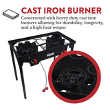 Gas One Propane Double Burner Two Burner Camp Stove Outdoor High Pressure Propane 2 Burner Adjustable PSI Regulator and 4ft Steel Braided Hose With Removable Legs Gas One
