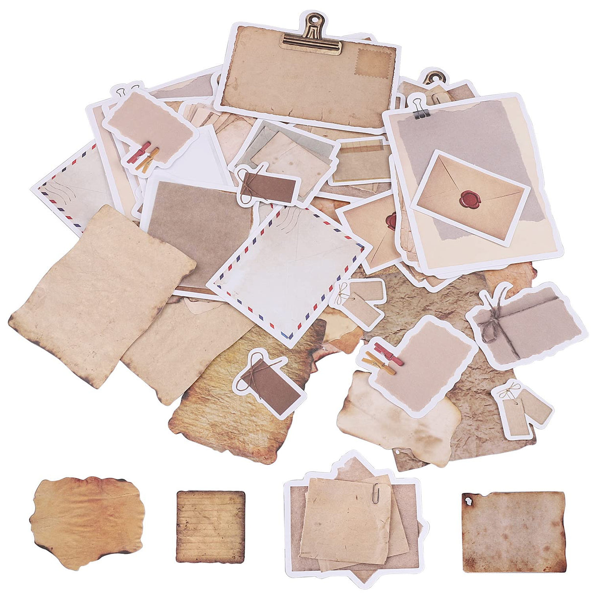 Vintage Scrapbook Paper Stickers, 90 Pcs Antique Looking Aged Paper Classic Old Writing Sticker for Scrapbook, Planner, Craft (2 Styles) Pengxiaomei